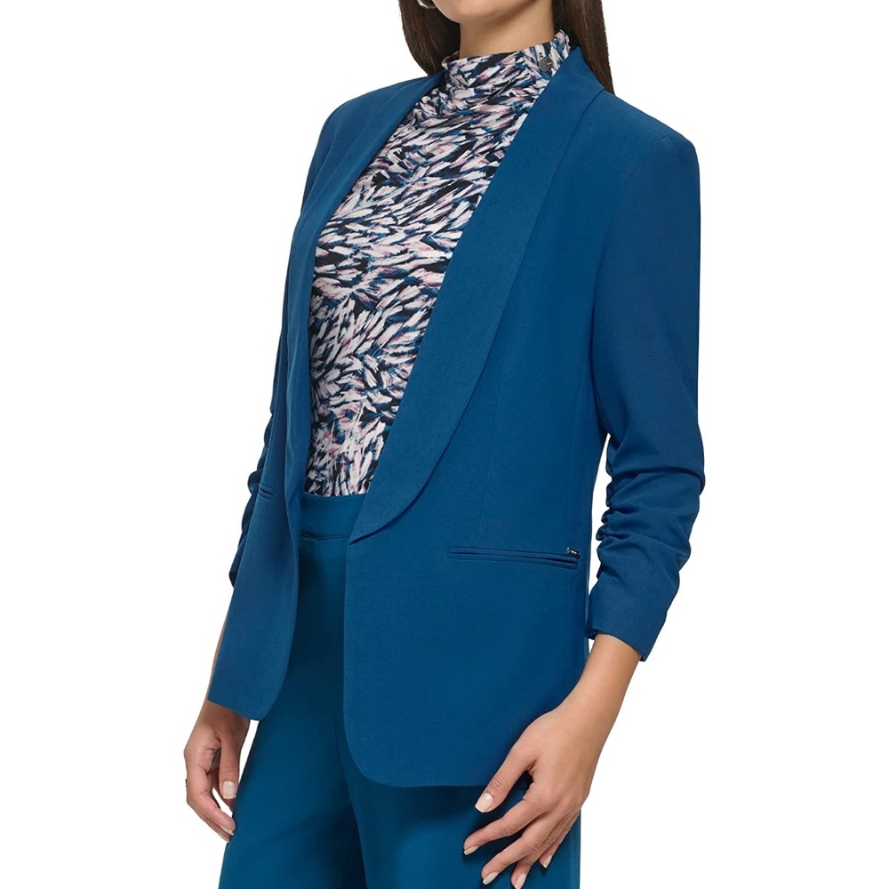 DKNY Women's Shawl Collar Ruched Sleeve Jacket Size 12